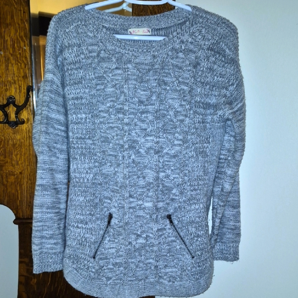 Its Our Time Gray Crew Neck Sweater with Long Sleeves and Relaxed Fit
